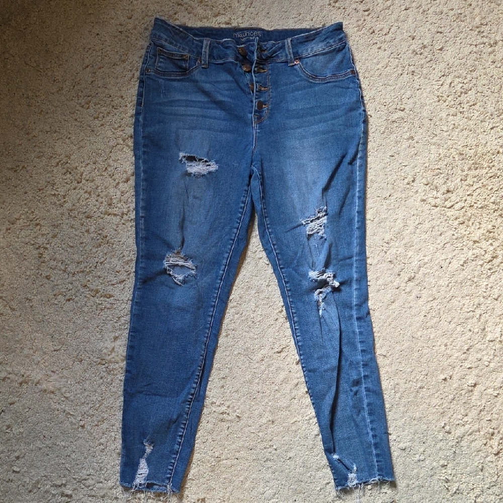 Maurices Blue Distressed Skinny Jeans